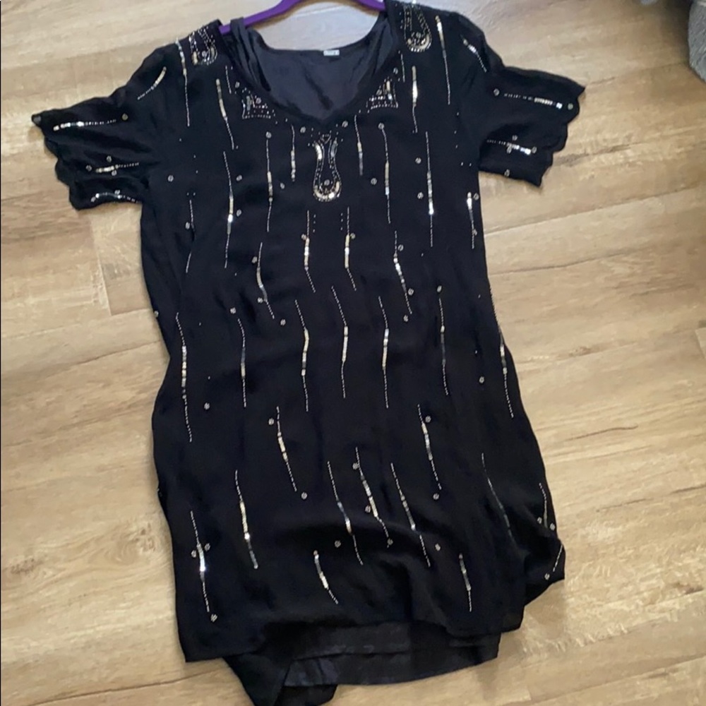 Chan Luu Black Tunic with Gold Sequin Accents